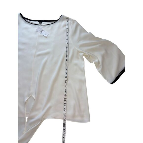 NWT Ann Taylor cream colored tie front blouse with black trim - XL - Picture 5 of 7